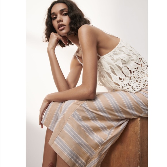 Zara Taupe Brown Stripe Draped Midi Skirt - Picture 11 of 16